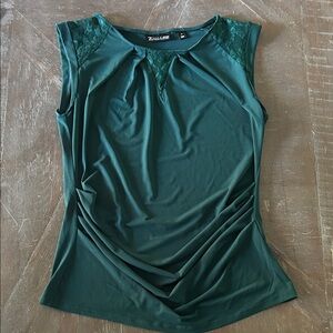 Elegant Teal Sleeveless Blouse with Lace Accents